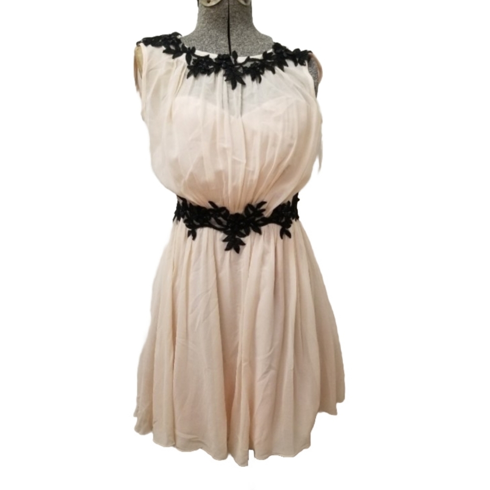 Little Mistress Blush Chiffon Black Lace Cocktail Party Dress Size 6